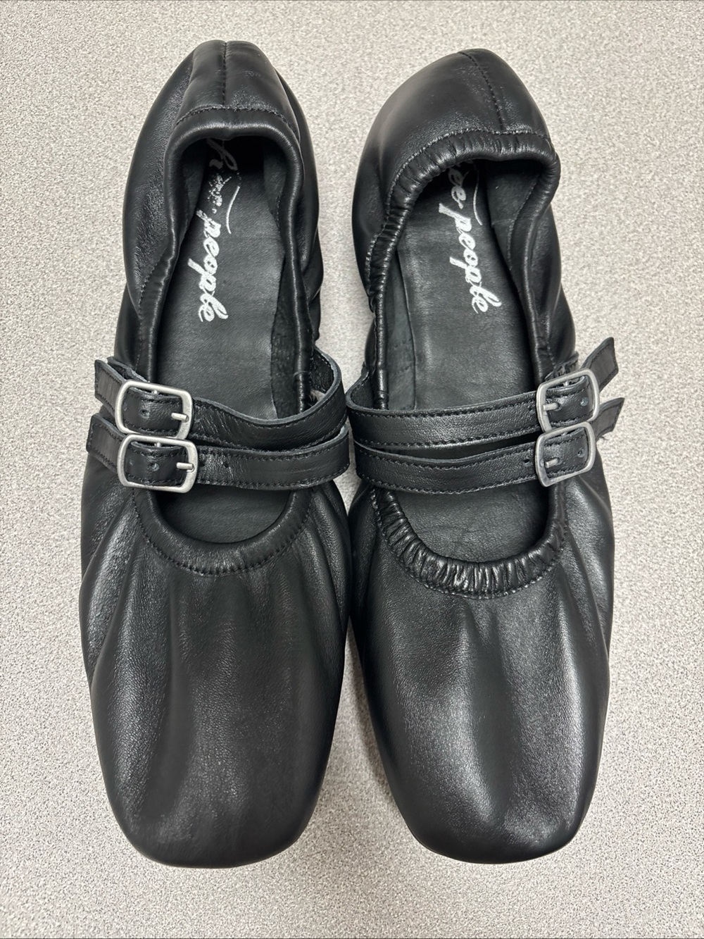 Free People Gemini Mary Jane Square Toe Ballet Flats Black Buckle Slip On 9.5